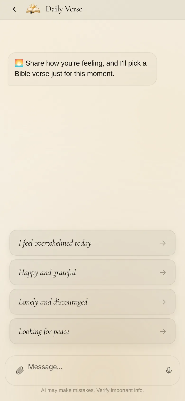 Daily Verse module asking how the user feels