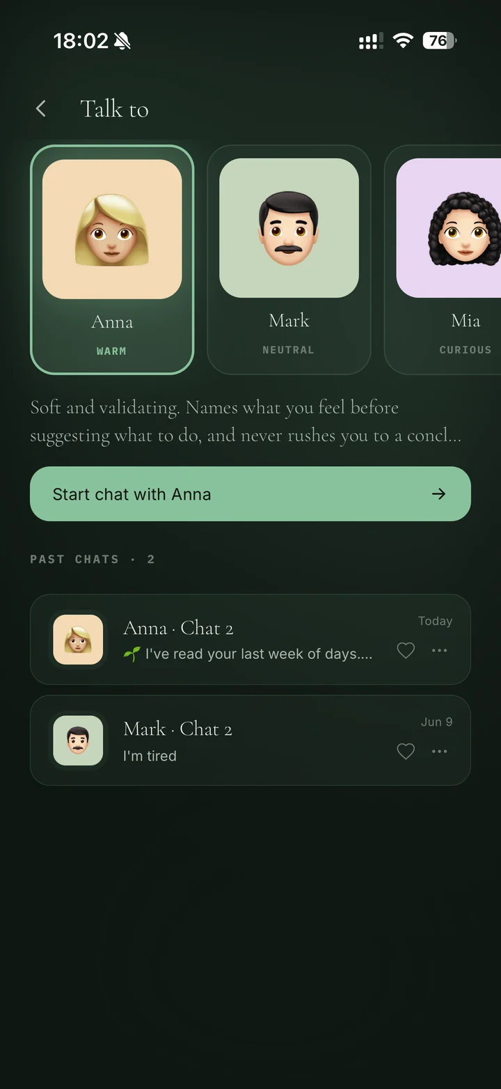 Choosing a conversation partner from a carousel