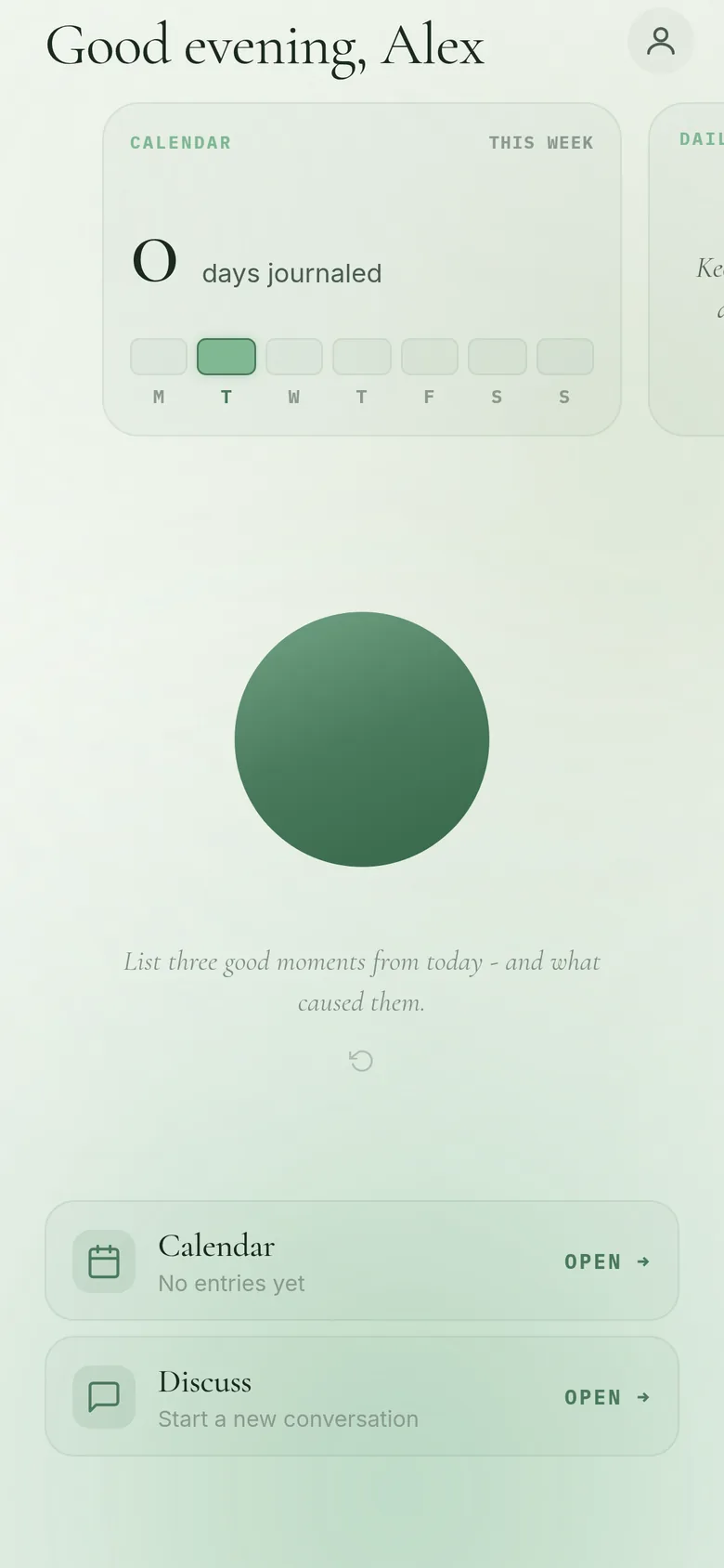 Voice Diary home screen with the record button
